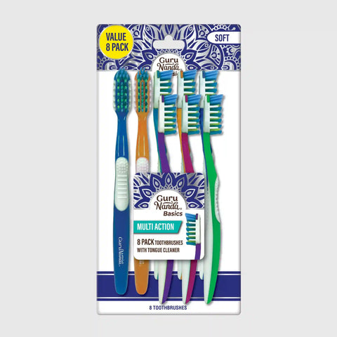 Multi-Action Toothbrush with Tongue Cleaner – 8 Pack
