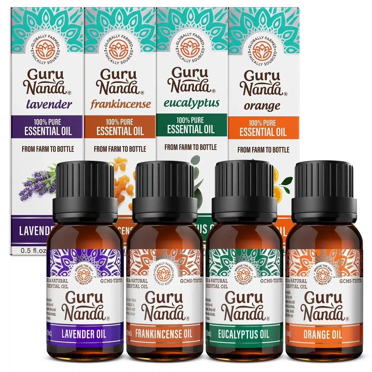 Four Essential Classics Set- Frankincense, Lavender, Eucalyptus, & Orange 4 x 15mL