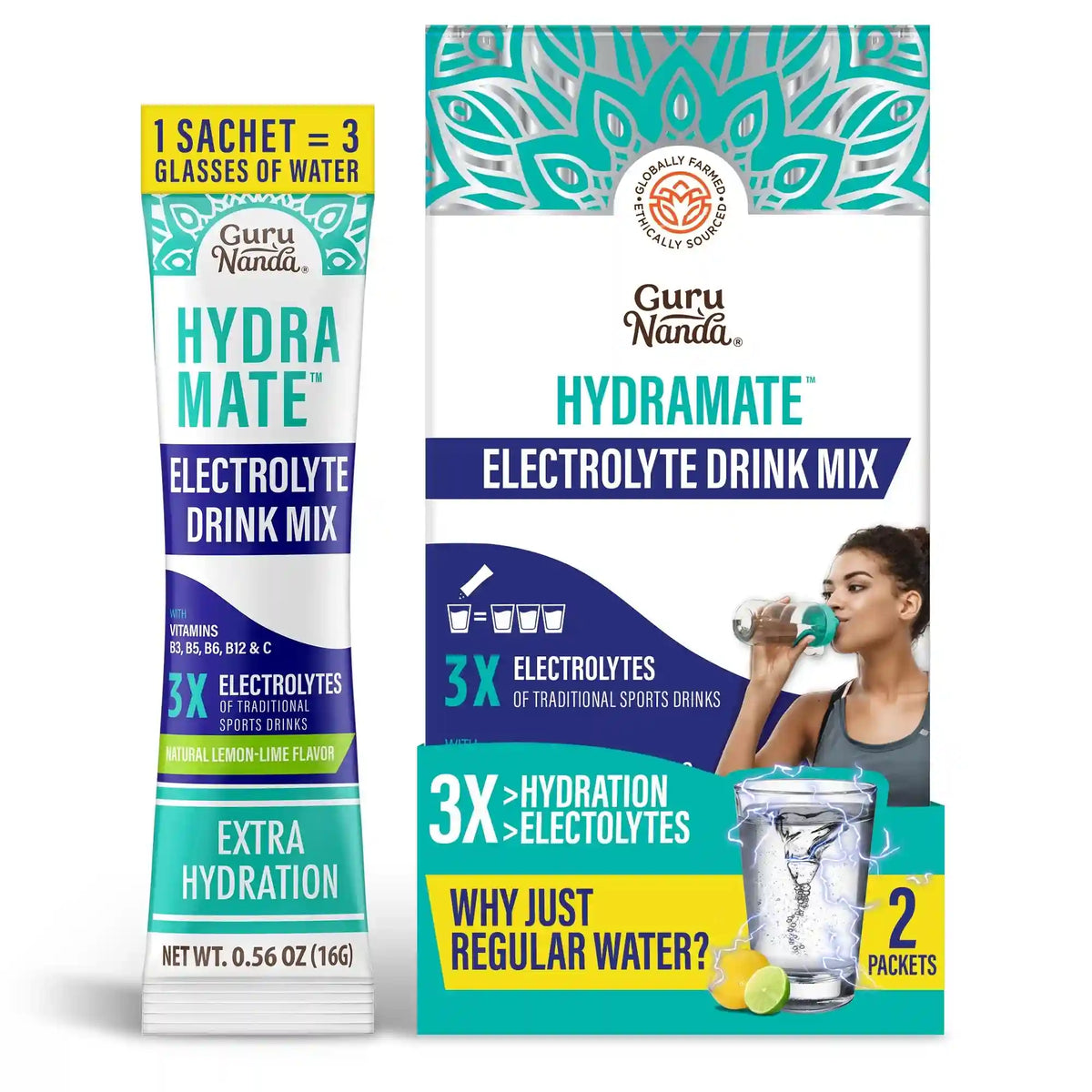 Hydramate Electrolyte Drink Mix, Lemon Lime – 2-Pack