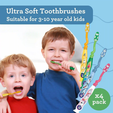 Fun Animals Kids' Toothbrush with Suction Cup – 4 Pack